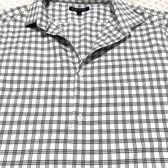 Banana Republic Long Sleeve Plaid Shirt Black White Non-Iron Cotton L - Picture 3 of 8